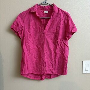 J Crew Linen Top V Neck Short Sleeve Pink Womens XS Lightweight Summer